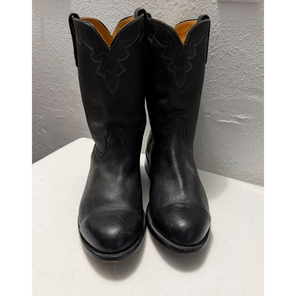 Lucchese 1883 T003202 Men's Black Leather Western Cowboy Roper Boots USA 10.5 EE